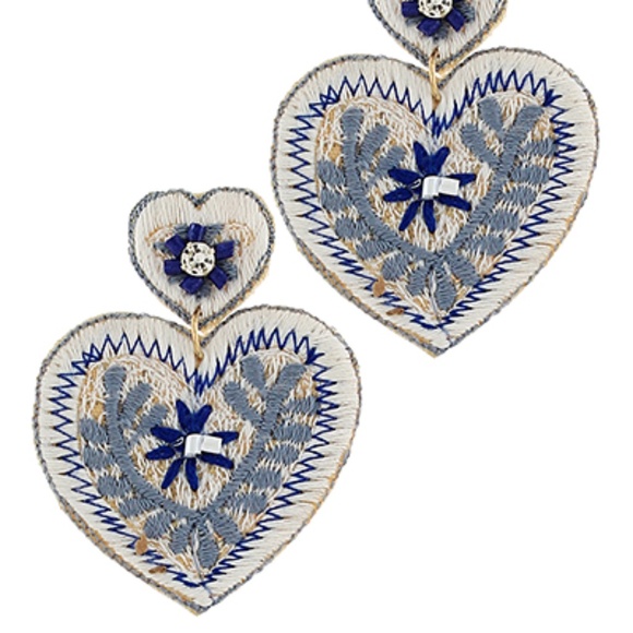 Embroidered Heart Drop Earrings - Picture 1 of 3